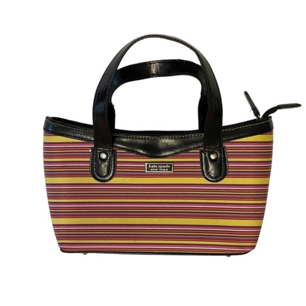 Kate Spade New York Vintage Stripe Canvas Small Tote Bag Pink Yellow Y2K Satchel